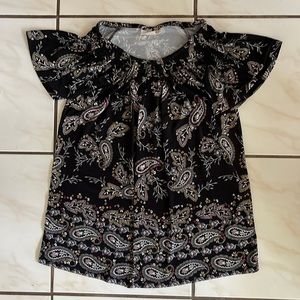 Women's Paisley Black Blouse Short Sleeve Shirt Size Small